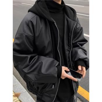 (免運)棉服男款冬季加厚皮衣外套潮牌美式復古棉襖高街vibe痞帥機車棉衣