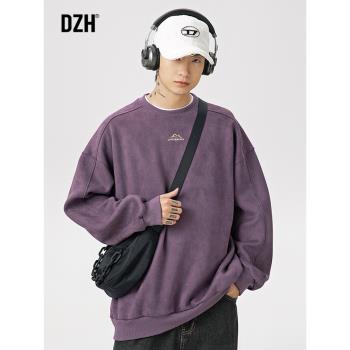 (免運)男士麂皮絨重磅紫色衛衣男春季圓領2025新款長袖上衣男款衣服春秋