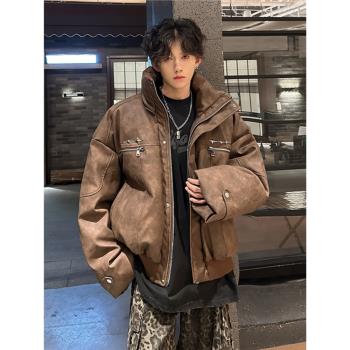 (免運)美拉德短款皮衣棉服男2025冬季新款加厚棉衣外套保暖寬松休閑棉襖