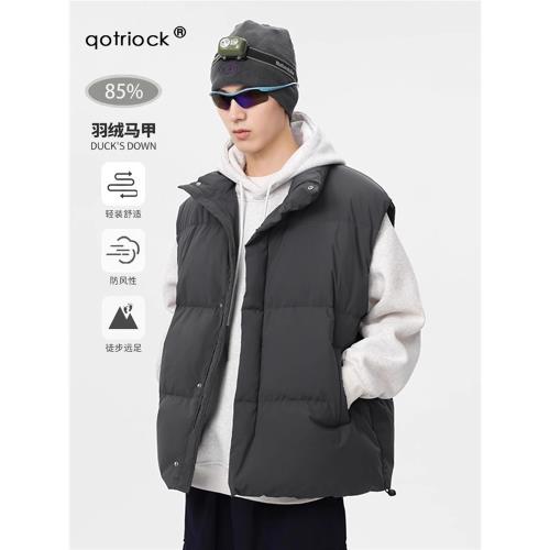 (免運)美式復古白鴨絨羽絨馬甲男冬潮牌慵懶感羽絨背心高街立領棉服外套