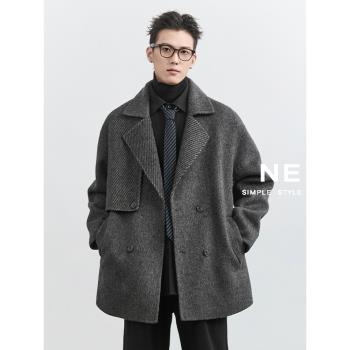 (免運)【全羊毛/駱駝絨】NE男裝冬季雙面呢羊毛呢大衣加厚男士呢子外套
