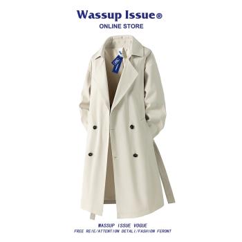 (免運)WASSUP ISSUE美式復古中長款風衣男款秋季潮流寬松休閑過膝大衣男