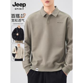 (免運)吉普POLO衫男士衛衣春季2025新款衣服寬松長袖翻領t恤衫上衣男裝