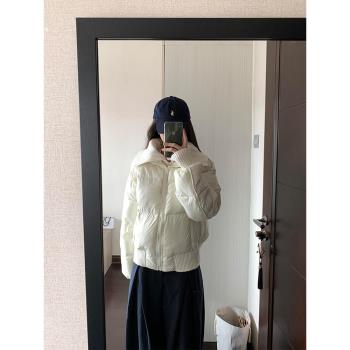 (免運)白色翻領針織拼接短款棉服外套女秋冬小個子超好看保暖麵包服上衣