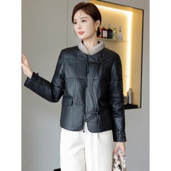 (免運)傳奇羊海寧高階皮衣女真皮羽絨服韓版顯瘦水貂毛立領2024冬季新款