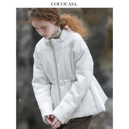 (免運)cococasa原創設計加厚羊毛絨短外套女2024秋冬新棉服白色歐貨上衣