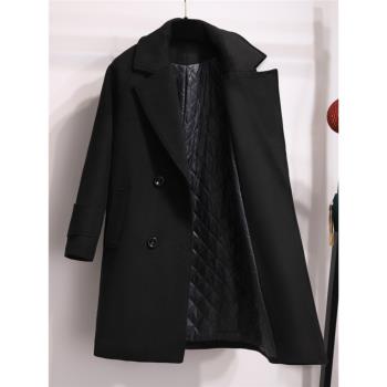 (免運)小個子毛呢大衣女中長款加棉加厚工作服雙排扣呢子外套職業修身冬