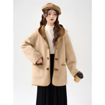 (免運)帛卡琪2024冬季新款皮毛一體兩面穿連帽棉服女設計感寬松加厚外套