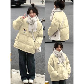 (免運)奶杏色小個子輕薄羽絨服女冬季2024年新款加厚初中生保暖麵包棉服