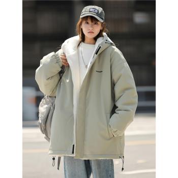 (免運)棉服外套女冬季2024新款加厚加絨羊羔絨寬松學生美式雙面穿沖鋒衣