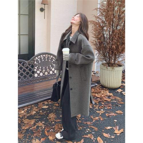 (免運)灰色毛呢大衣女中長款2026冬新款韓系高級感氣質顯瘦加厚呢子外套