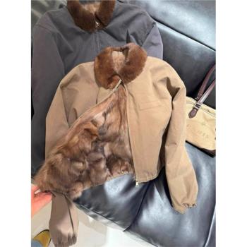 (免運)毛領仿紫貂內膽夾克派克服女秋冬季新款小個子短款皮草大衣厚外套