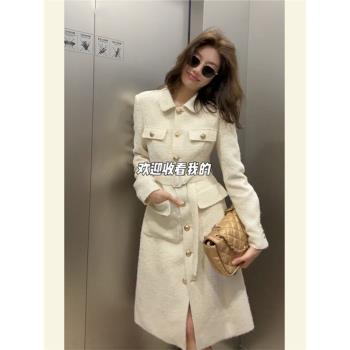 (免運)春裝女超好看大衣高階感連衣裙絕美氣質名媛小香風獨特中長款外套