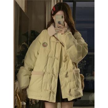 (免運)高階感超好看棉服女冬季2024新款奶黃色燈芯絨牛角扣加厚保暖外套