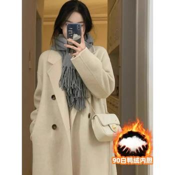 (免運)雙面羊毛呢子大衣女秋冬小個子2025新款中長款羽絨服內膽毛呢外套