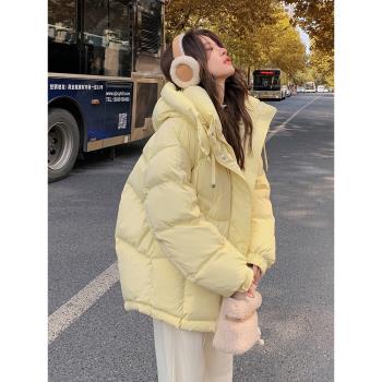 (免運)奶黃色羽絨棉服女冬季2025新款短款小個子韓系學生面包服棉衣外套