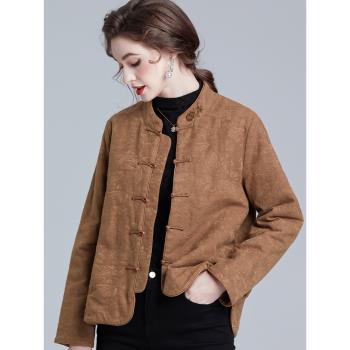 (免運)高階感新中式國風短款棉服女2024年冬季氣質盤扣唐裝刺繡棉襖外套