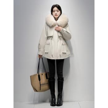 (免運)獺兔毛內膽狐貍毛派克服女2024冬年輕款可拆卸小個子修身皮草外套