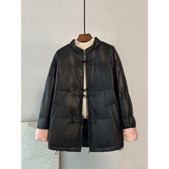 (免運)鵝絨服國風海寧真皮羽絨服皮衣女綿羊皮外套2024新款爆款冬季加絨