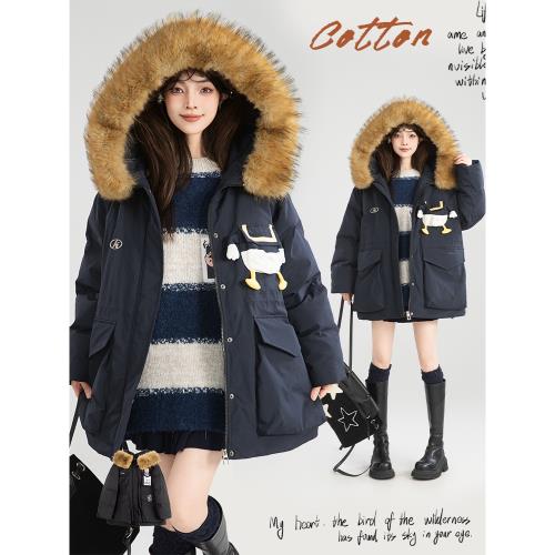 (免運)KEIKO 工裝復古風大毛領連帽派克服棉服冬季美式寬松加厚棉襖外套