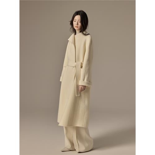 (免運)法式復古雙面羊絨大衣女2025冬新款高級感中長款系帶羊毛呢外套女