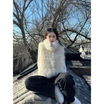 (免運)白色仿山羊絨皮草馬甲女款冬季新款爆款外穿小個子保暖背心厚外套