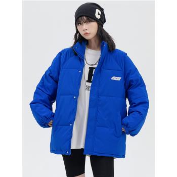 (免運)MNVZ藍色百搭羽絨棉衣女冬季新款簡約黑色棉服小個子寬松棉襖外套