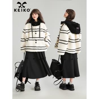 (免運)KEIKO [皮毛一體]復合羊羔毛絨棉服女24冬季環保皮草保暖外套棉襖