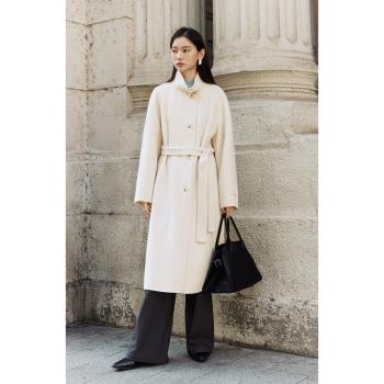 (免運)巧制STUDIO 自巧小個子灰色立領雙面呢大衣女冬2024新款毛呢外套