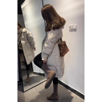 (免運)高階歐貨小個子保暖連帽羽絨棉服女冬季中長款百搭厚夾棉外套棉襖