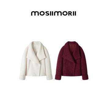 (免運)蘇黎世冬mosllmorll毛呢外套女2025年冬季新款綿羊毛短款白色大衣