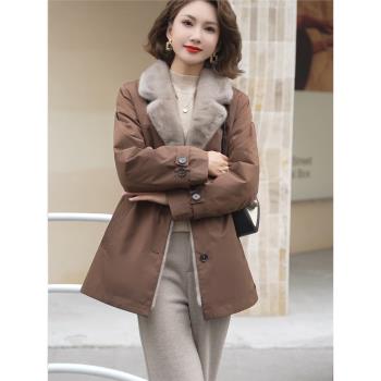 (免運)水貂毛內膽派克服大衣女短款一手長小個子2024皮草外套可拆卸加厚