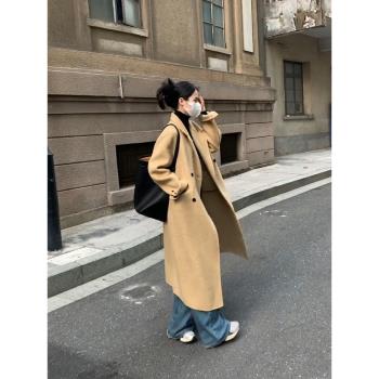 (免運)卡其色呢子大衣女中長款2025秋冬新款小個子正肩加厚韓版毛呢外套
