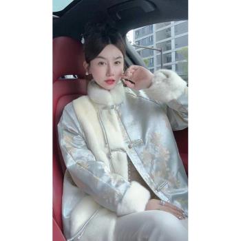 (免運)小眾設計新中式女裝國風唐裝藍色棉服高階感超好看夾棉加厚外套女