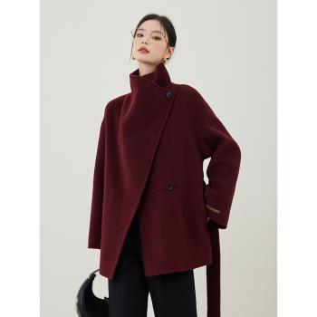 (免運)安可拉紅雙面羊絨大衣女2025秋冬新款小個子寬松加厚斗篷毛呢外套