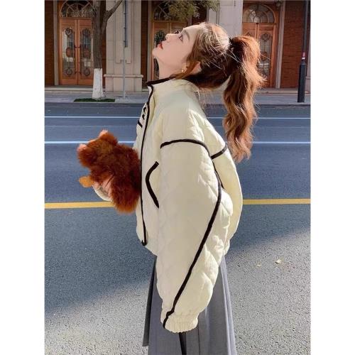 (免運)輕薄白色菱格棉衣女士2025秋冬新款設計感面包服小個子派克服外套