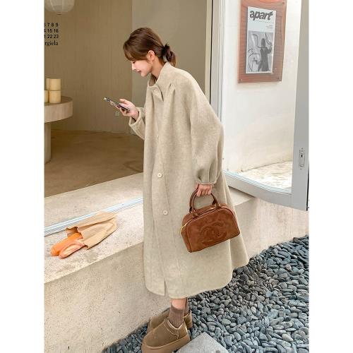 (免運)燕麥色韓版雙面呢羊絨大衣女2026秋冬新款學院風復古長款毛呢外套