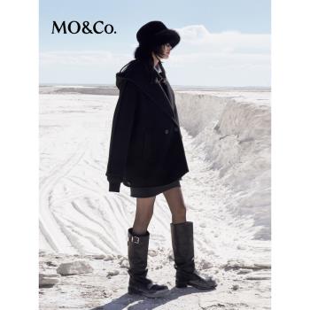 (免運)MOCO外套山羊絨毛呢連帽寬松落肩廓形大衣