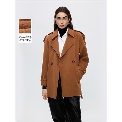(免運)朗姿純羊毛復古英倫風收腰風衣大衣雙面毛呢外套女秋冬季新款