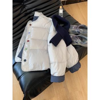 (免運)配圍巾圓領洋氣輕薄短款羽絨棉服女款小個子麵包服外套獨特超好看