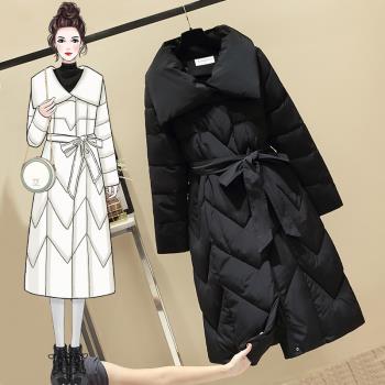 (免運)羽絨棉服女冬季2024新款爆款收腰皮草保暖派克服長款過膝加厚外套