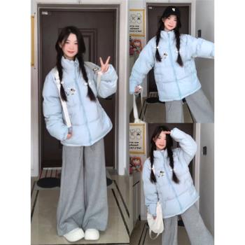(免運)奶藍色輕薄羽絨服女冬季棉襖加厚設計感小眾保暖麵包服小個子棉服