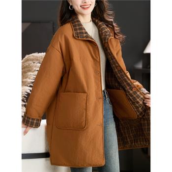 (免運)棉服女2024年新款冬季中長款兩面穿保暖時尚洋氣休閑棉襖棉衣外套