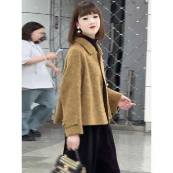 (免運)2024秋季毛呢外套女小個子休閑短款雙面呢羊毛大衣駱駝絨韓版寬松