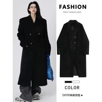 (免運)黑色毛呢大衣女2024冬季新款韓系赫本風加厚羽絨內膽正肩呢子外套