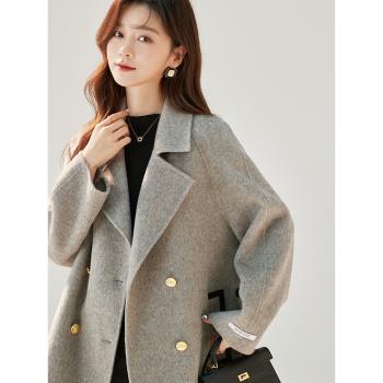 (免運)2025年新款韓版寬松雙面羊絨羊毛短款大衣女百搭斗篷高定毛呢外套