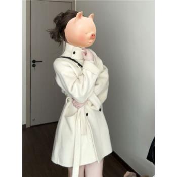 (免運)高階感韓版大衣毛呢外套女秋冬小個子獨特超好看立領收腰風衣短款