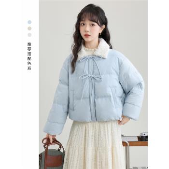 (免運)帛卡琪2025冬季新款羊羔毛拼接棉服外套女小個子加厚保暖麵包服厚