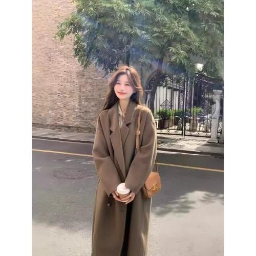 (免運)美拉德摩卡棕羊毛雙面呢大衣女秋冬季小個子百搭高級感毛呢外套潮