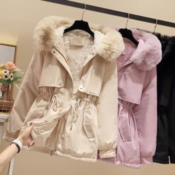 (免運)派克服女2024年新款冬季仿皮草爆款短款加絨加厚收腰皮毛一體外套